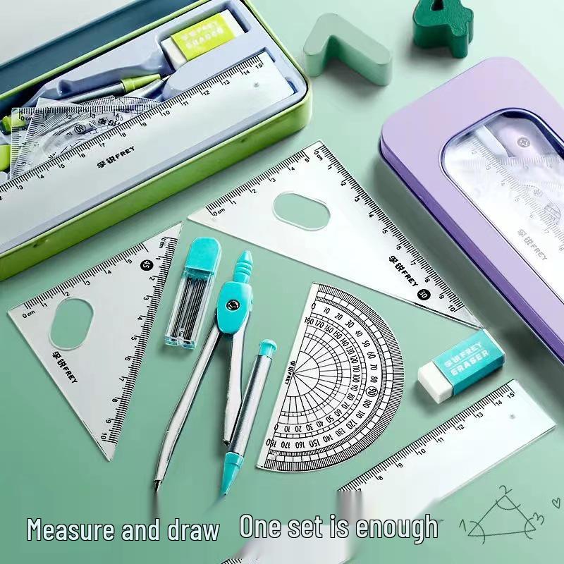7-Piece Student Exam Ruler Set: Compass, Protractor, Triangle, and Straight Ruler