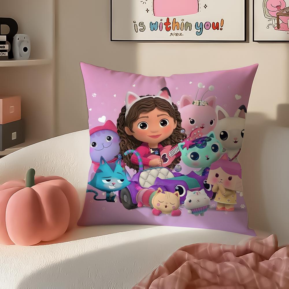 Playful Kids Cartoon Gabbys Dollhouse Cushion Cover Pillowcase Short Plush Invisible zipper Room Sofa Cushion Cover