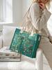 Apricot Print Corduroy Tote Bag with Multiple Pockets and Large Capacity for Art Enthusiasts Commuting Shoulder Bag