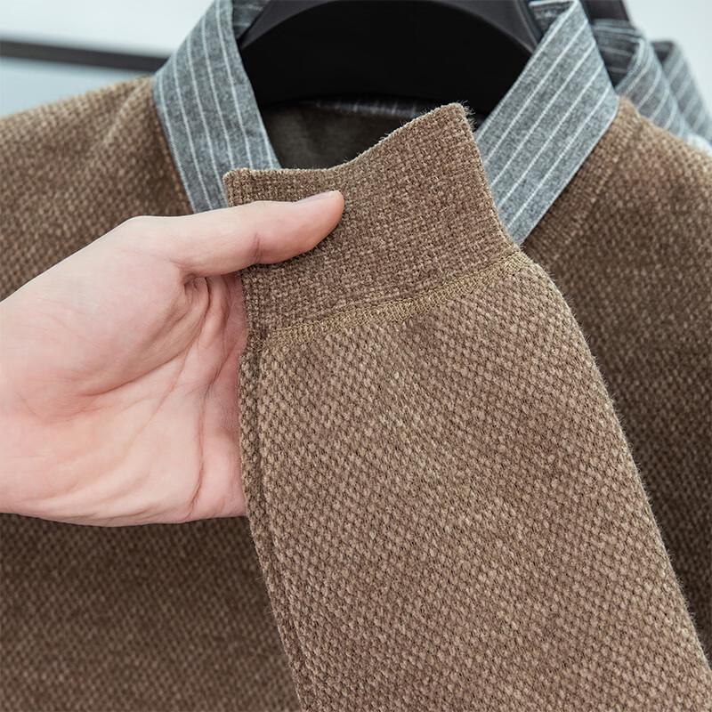 Lanweilong Men's Fake Two-Piece Shirt Collar Chenille Sweater