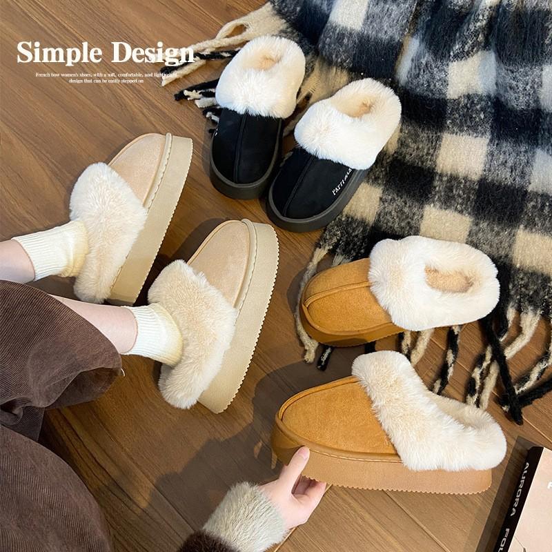 Thick-soled Cotton Slippers Women's Winter 2025 New Fashion Outer Wear Warm Plush Thickened Fluffy Slippers Snow Boots