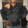 Spider Web Print Y2K Fleece Damen Hoodie - Herbst/Winter Casual Zipper Cardigan