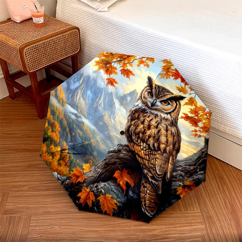 

1 PC Automatic Folding Umbrella - Autumn Owl Pattern, Portable & Foldable Design with 8 Ribs, Christmas Birthday Gifts