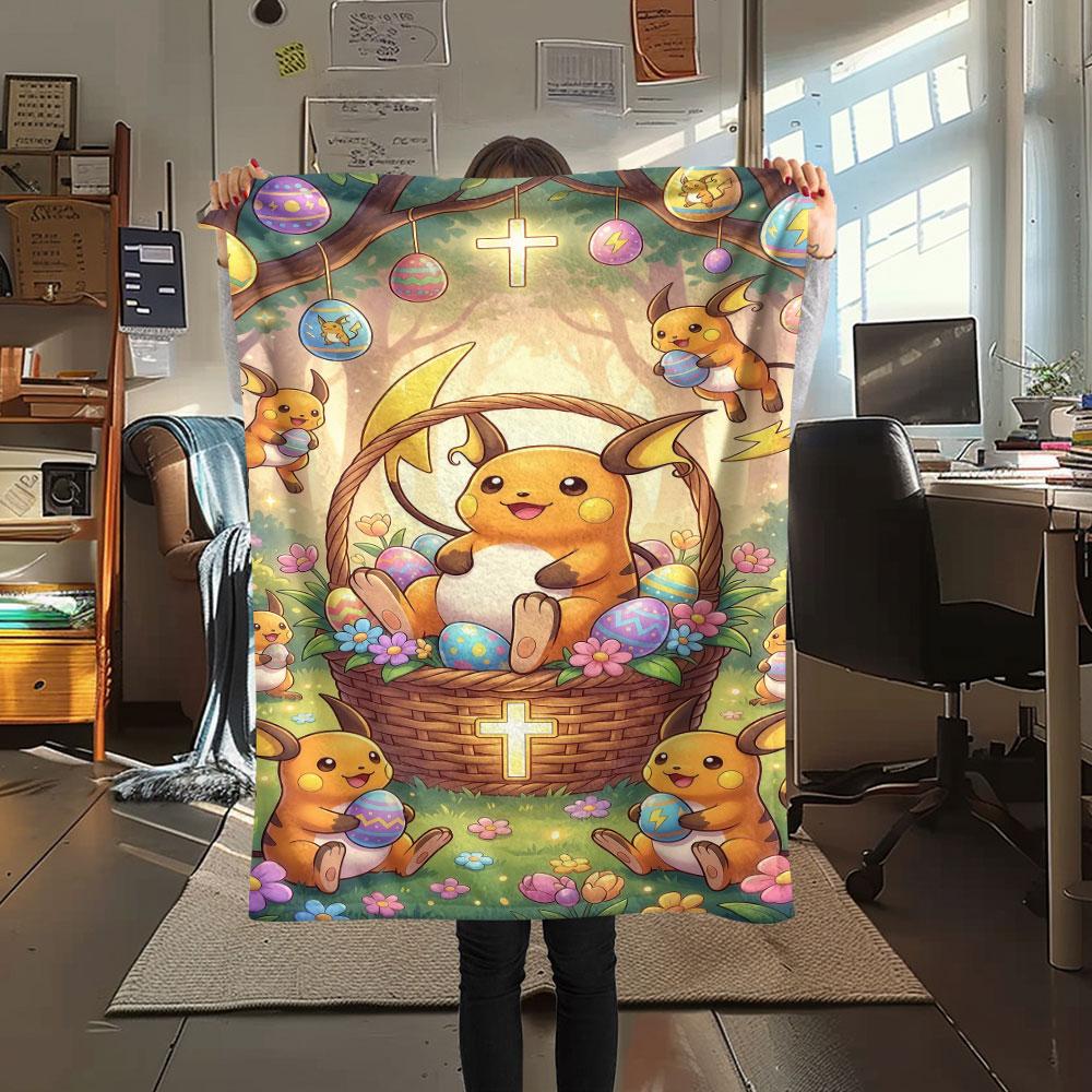 1Pc Easter Pokemon Print Flannel Blanket, High quality Comfortable for All Seasons, Home Decor, Warmth and Comfort, Perfect for Christmas Gifts