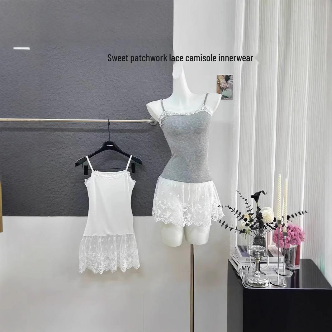 

Summer Korean Lace-Trim Slimming Camisole with Sweet Gentle Skirt Design L білий