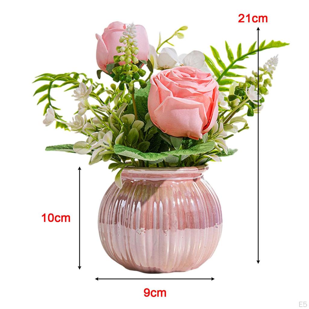 Ceramic Vase with Artificial Rose Bouquet - Home Decor Elegance
