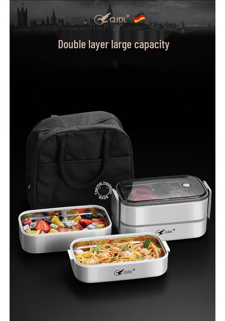 Bento Lunch Box a Doppio Strato in Acciaio Inossidabile, Contenitore Adatto al Microonde per Ufficio e Studenti
