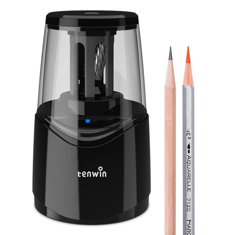 

Tenwin Электрическая точилка-спираль, перезаряжаемый кабель, подходит для перебоев с электропитанием, автоматическая подача грифеля для школ и черная точилка, лезвие, (USB-накопитель в комплекте), 6-8мм чёрный