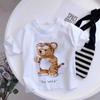 Girls Fashionable Pure Cotton TShirt with Teddy Bear Cartoon Pattern Summer Clothing Fun Childrens Wear Y2K Style