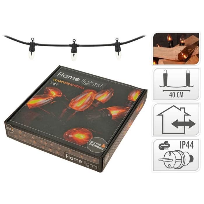 Guirlande lumineuse - EMINZA - Flammes - 10 ampoules - Blanc chaud - IP44