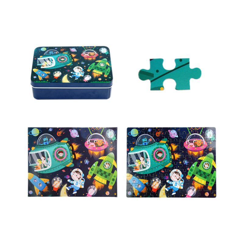 100-Piece Wooden Jigsaw Puzzle Tin Box for Children Ages 3-7: Educational Cartoon Toy