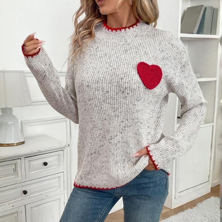 

Valentines Day Heart Sweater Women Sweet Knitwear High Neck Winter Autumn Casual Date Outfit S светло-серый