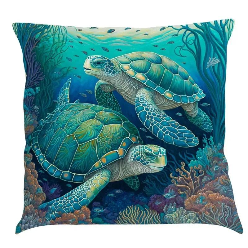Luxury Home Decoration Pillowcase Car Living Room Sofa Cushion Cover Marine Life Painting Pattern Cushion Cover