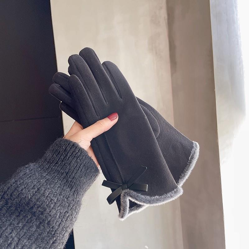 Gants chauds pour femmes en hiver Style coréen Mignon nœud Plus velours et Épais Hiver Véhicule électrique Coupe-froid Écran tactile