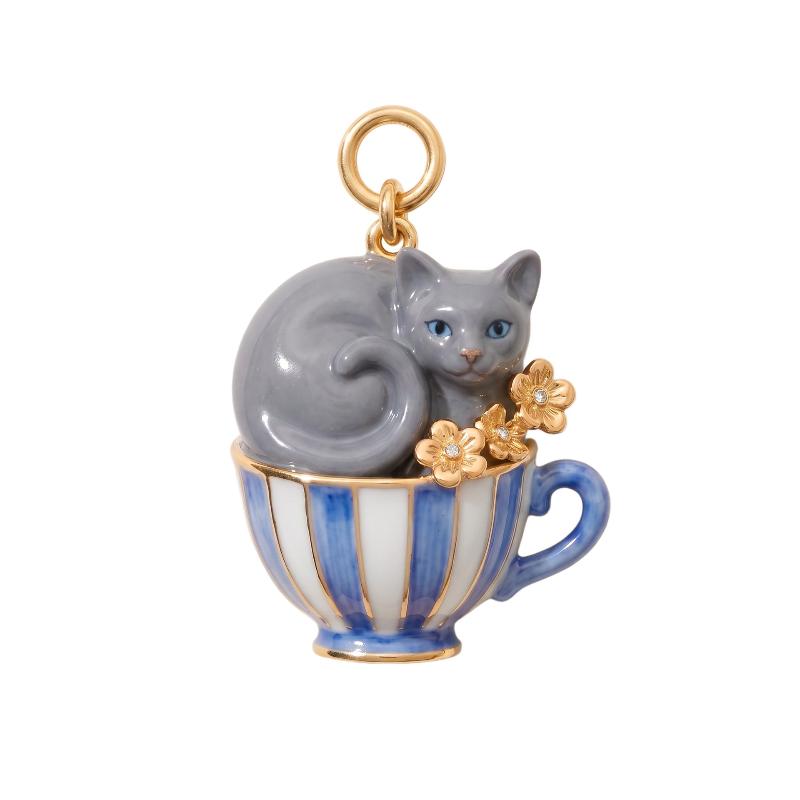 Cute Enamel Cat Charms Hand Painted Details Gold Plated Edges For Cat Lover Gifts Diy Jewelry Making