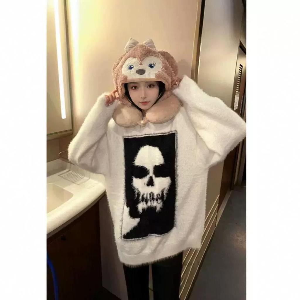 2024 Unisex Lazy Style Skull Jacquard Sweater - Winter High Street Loose Knit