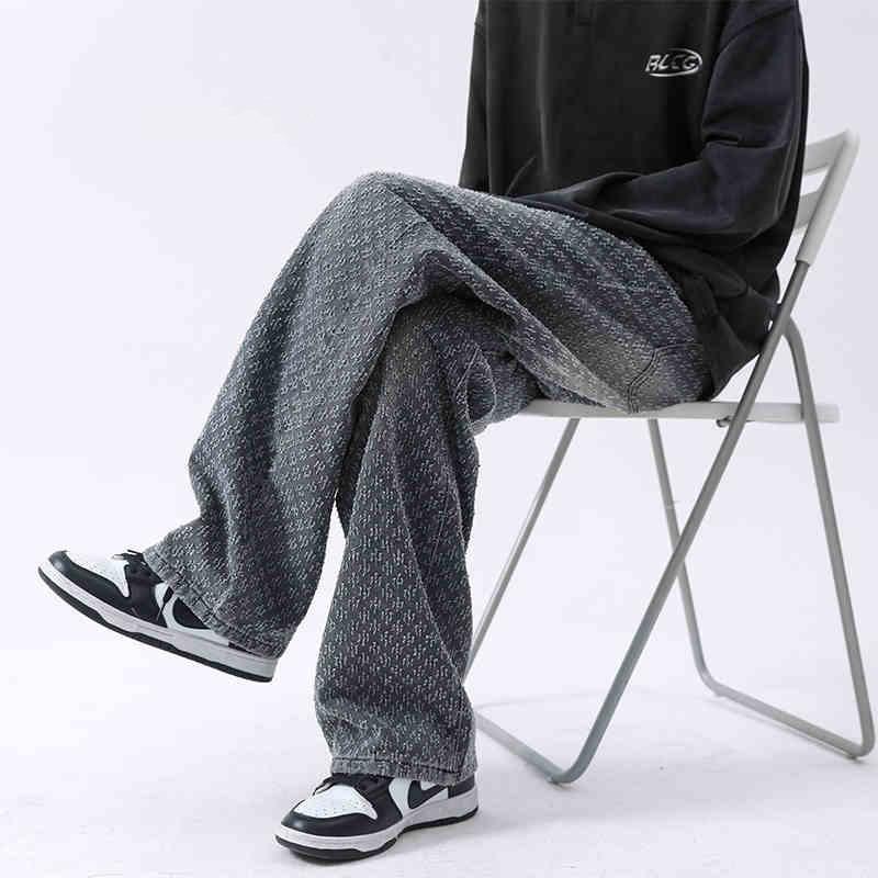 Джинсы мужские JYL Винтажные синие с жаккардом Американский стиль Расширяющиеся джинсовые брюки M