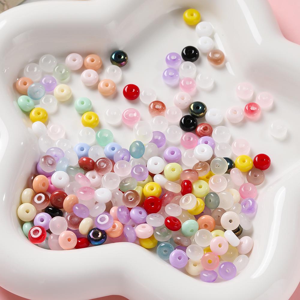 100pcs/lot Glass Imitation Jade Beads Flat Round Spacer Beads Mixed Bead for DIY Necklaces Bracelets Jewelry Making Accessories