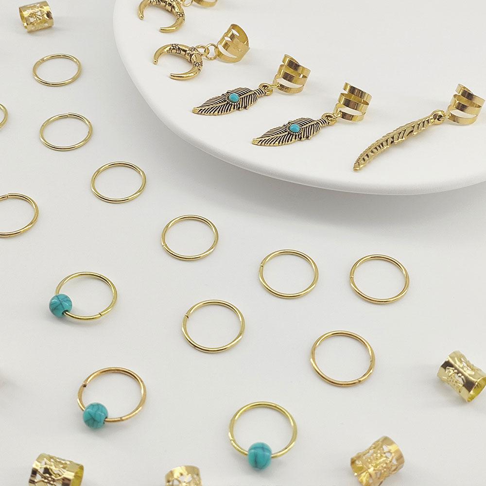 31pcs Turquoise Pendant Dreadlock Hair Beads Feather Hair Braid Rings For Women Hair Jewelry Locks for Braids Hair Accessories