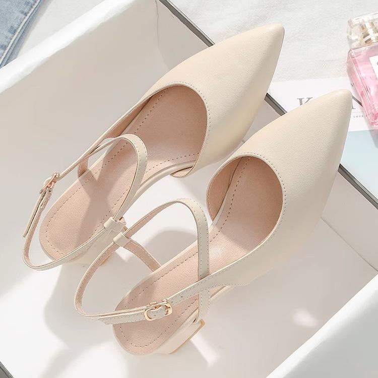 Pointed Toe Bag Head Sandals Women's Spring and Summer New Versatile and Not Tired Foot Size Thick Heel Single Shoes