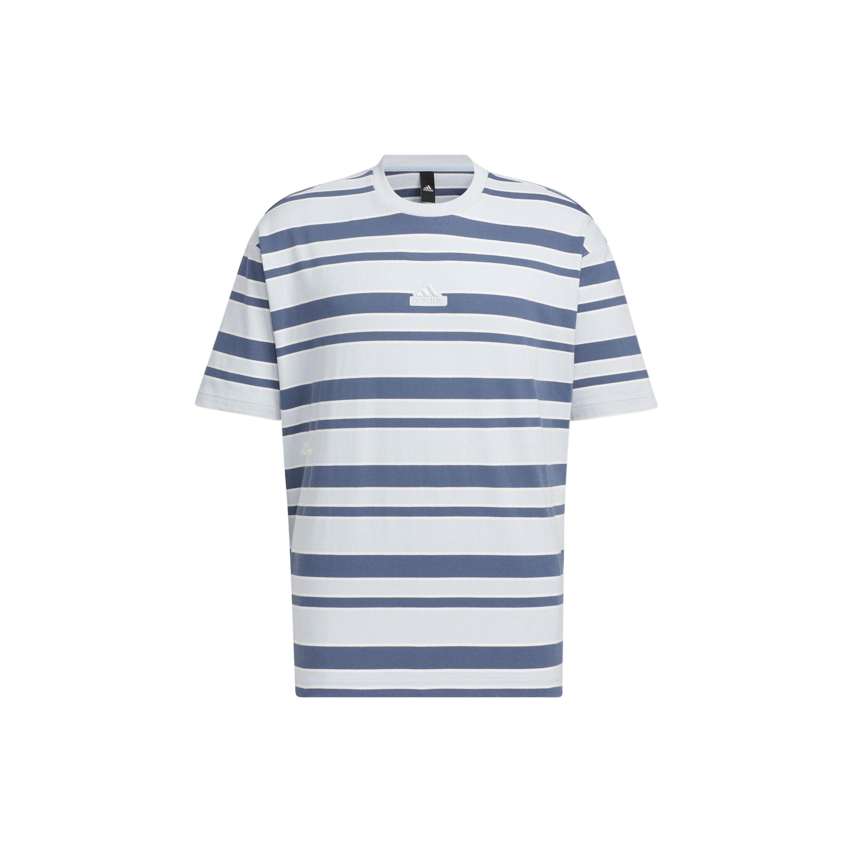 adidas Logo Stripe T-shirt Asia Sizing  Grey Navy  Men s IT3929 XL