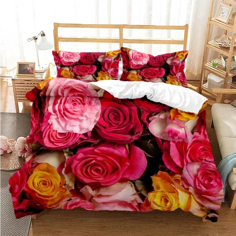 

Classic Duvet Cover Sets Flower Gold Rose King Queen Full Twin Double Quilt Covers Pillowcases Bed Linens Bedding Set EU Single 135x200cm