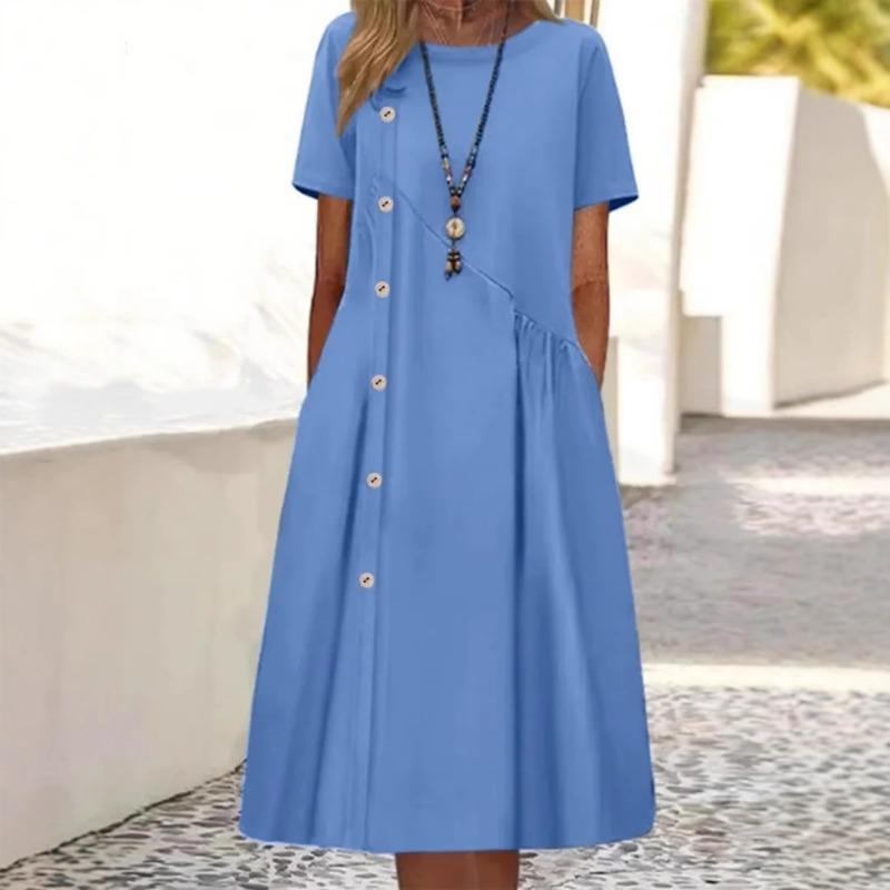 

Новое повседневное платье средней длины с пуговицами и карманами S небесно-голубой