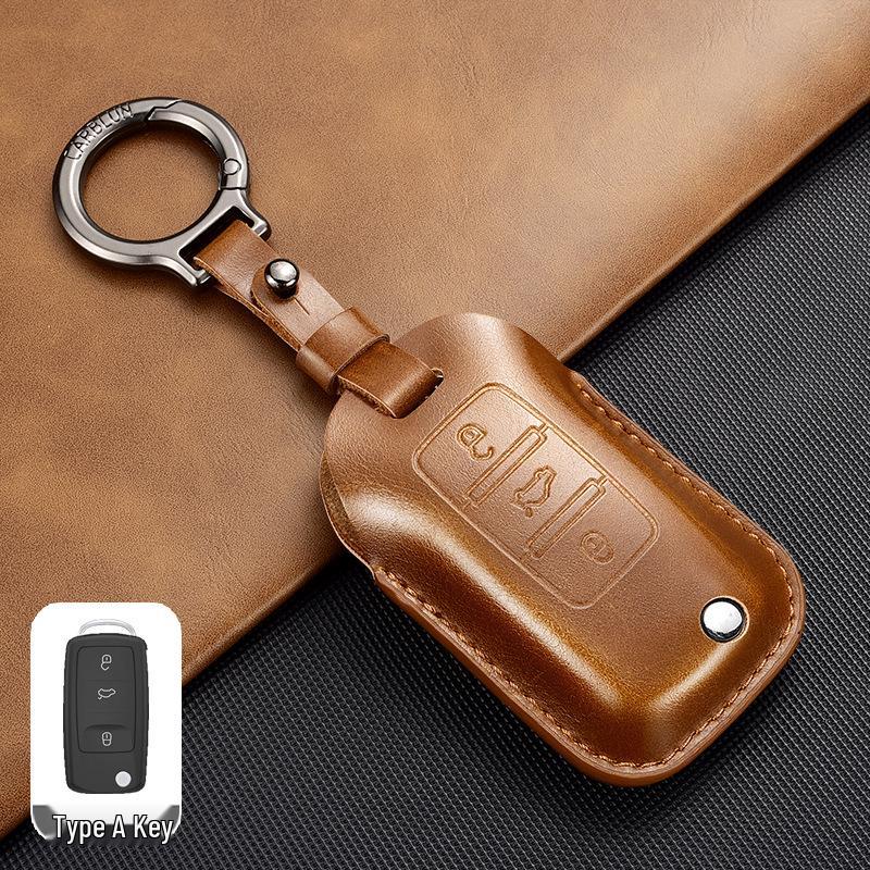 Leather Key Case for Volkswagen Models: T-Cross, Lavida, Lamando, Bora, Tiguan, Sagitar, Polo, Magotan, Passat, Tharu