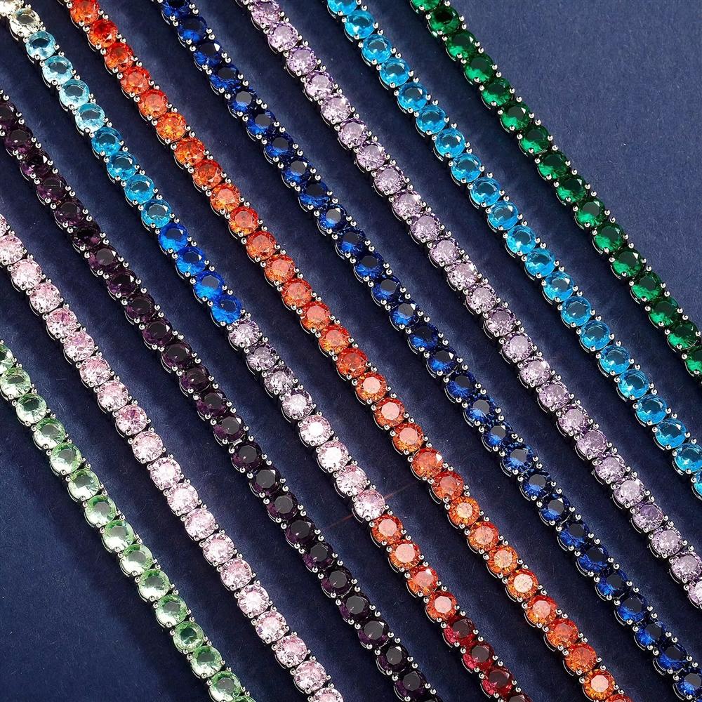 Bracciale Tennis Iced Out a Riga Singola con Zirconi Colorati in Ottone Placcato Rodio Gioielli di Moda per Donna Regalo