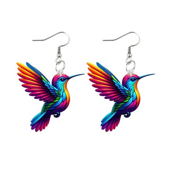 1 Pair Acrylic Colorful Bird Dangle Earrings 2D Hummingbird Hook Earrings Hypoallergenic Women Bird Drop Earrings Fashion Jewelry