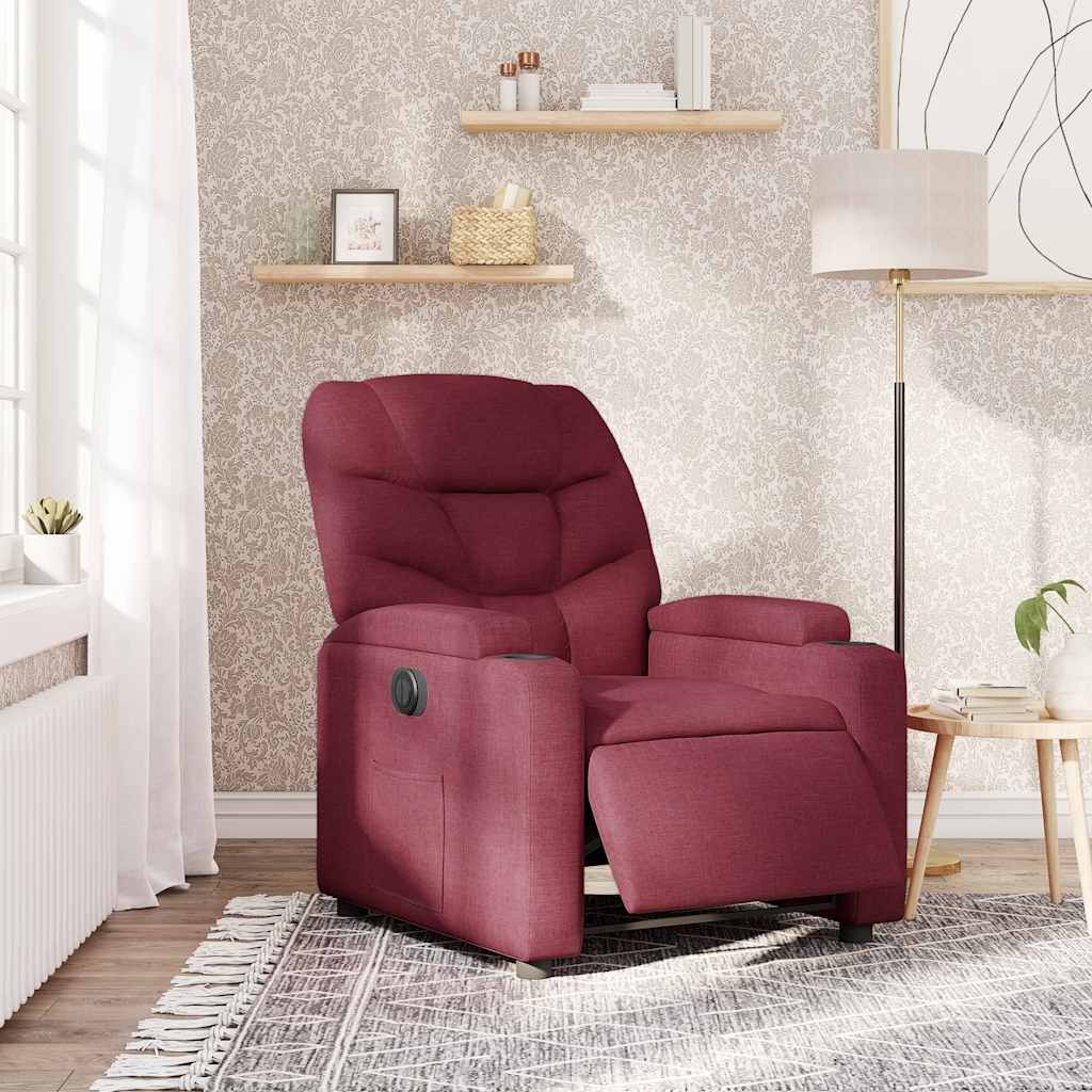Electric Recliner Chair Wine Red Fabric