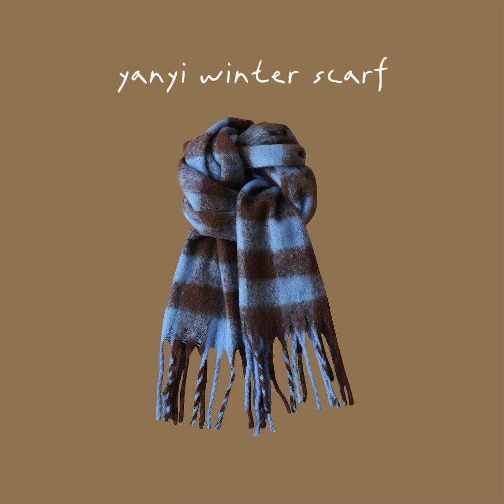 Women's Autumn & Winter Plaid Scarf: Thick Imitation Cashmere Shawl, Solid Color Neck Warmer for Students