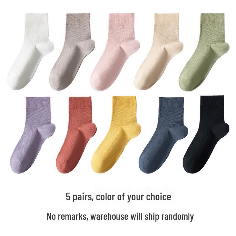 Women's Summer Cotton Mesh Mid-Calf Socks - Sweat-Absorbent, Odor-Resistant, Breathable, Non-Slip, Boneless, White.