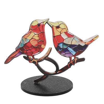 Vögel auf Zweig Ornamente Handwerk Acryl Bunt Lebhaft Flache Tierstatue Dekoration für Schreibtisch