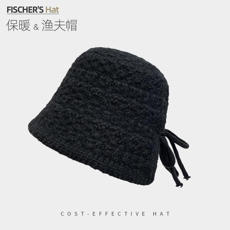 Вязаная шапка-рыбак Детская зимняя Японский бант Теплая защита ушей Панама Высококачественная для лица Маленькая шерстяная шапка 56-59CM