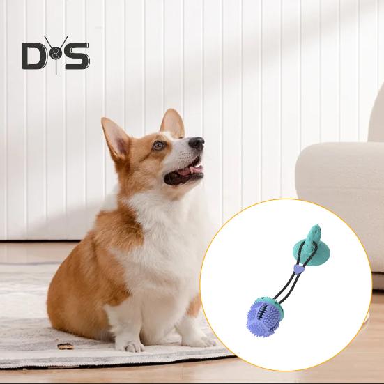 Hundeleke Ball med Sugekopp for Aggressive Tyggere Interaktivt Trekkeleke Valpe Tenner Utleveringsball Selvlek Matballleke