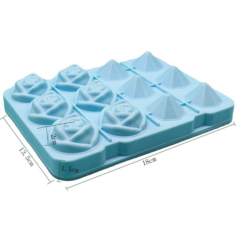 Silicone Molds Ice Cube Tray with Lid Rose Flower Diamond Shape Reusable Ice Mold Bar Kitchen Accessories Ice Cream Maker Tool