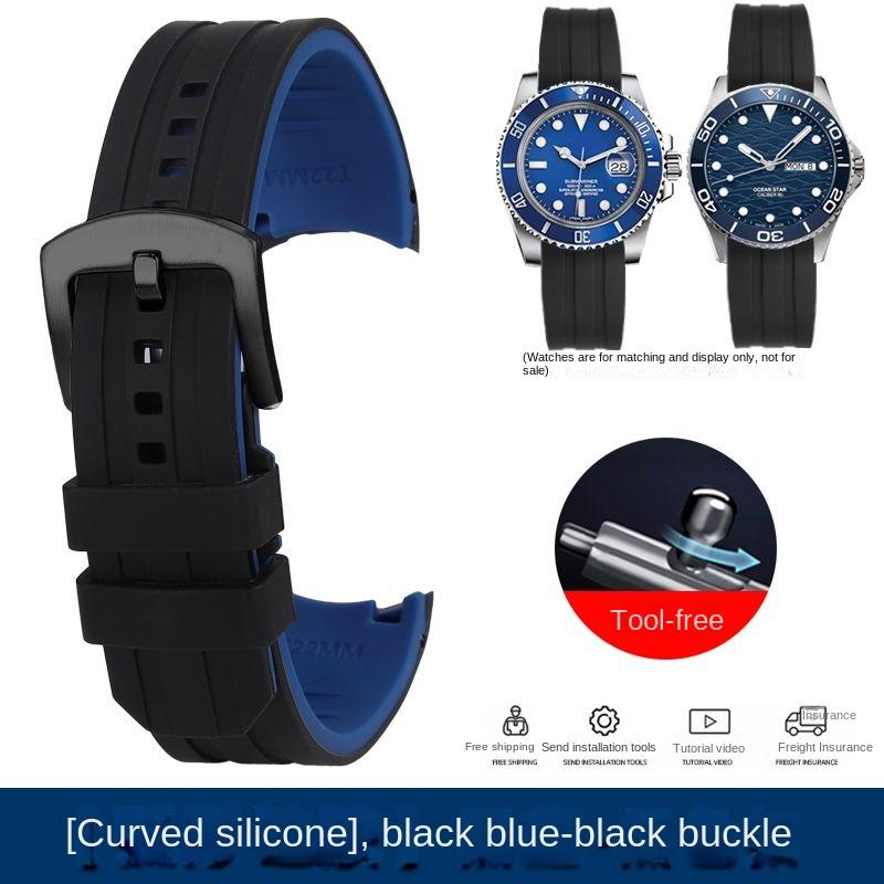 20mm 22mm Waterproof Silicone Watch Strap for Casio Tissot Seiko No.5 Green Water Ghost Citizen Arc Mouth Curved End Watch Chain