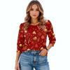 Women's Fashion Casual 3/4 Christmas Print Color Shirt Women's Round Neck Tops