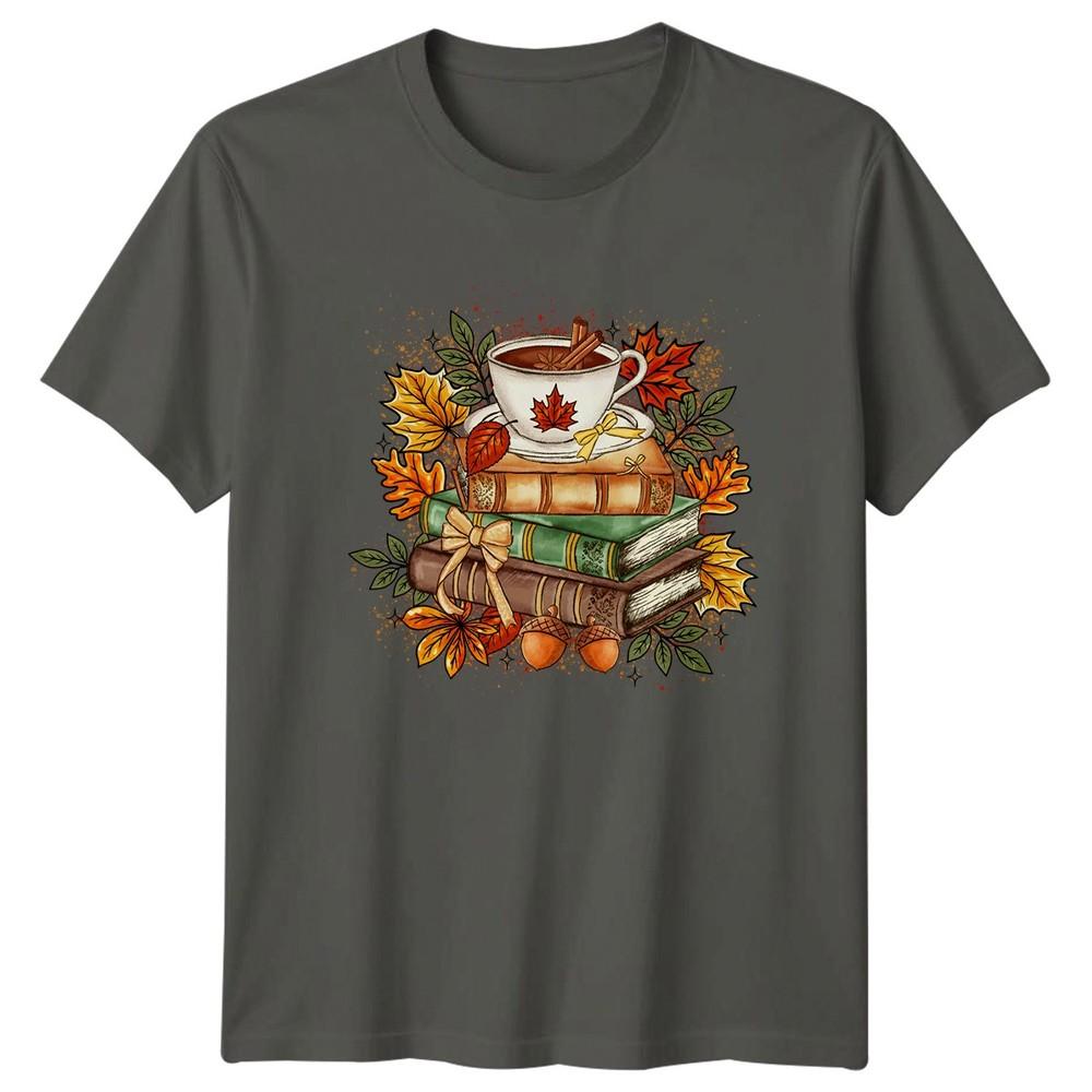 Cozy Autumn Vibes And Stack TShirt Book Lover Academia Seasonal Fall S