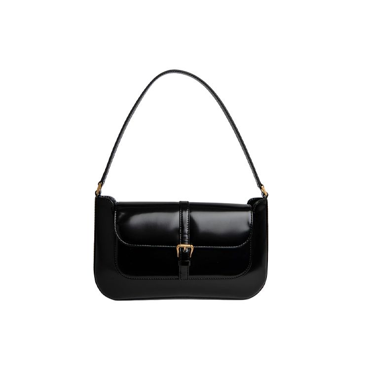 

By Far Miranda Solid Color Vintage Flap Closure Leather Underarm Bag Baguette Handheld Shoulder Bag Women Bags Black 19PFMDASBLWMED Basic Set (Bag+Dust Bag)