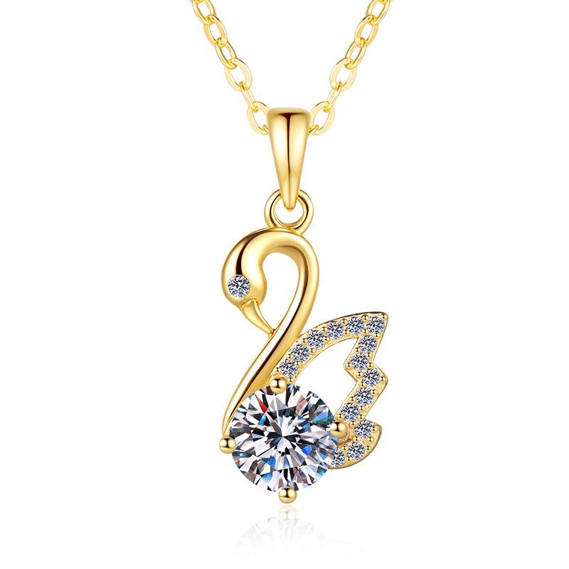 S925 Sterling Silver Women's Swan Pendant Necklace with 1 Carat D Color Moissanite