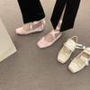 Lace Tie Leg Satin Ballet Flats Women Square Toe Bowknot Ballerinas Ladies Wedding Floral Shoes