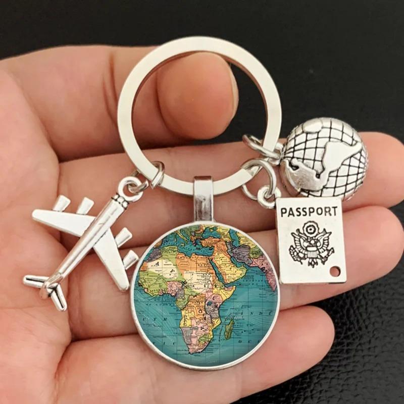 1PC Travelling Keyring Plane Passport Earth Keychain Accessories Traveler Gift