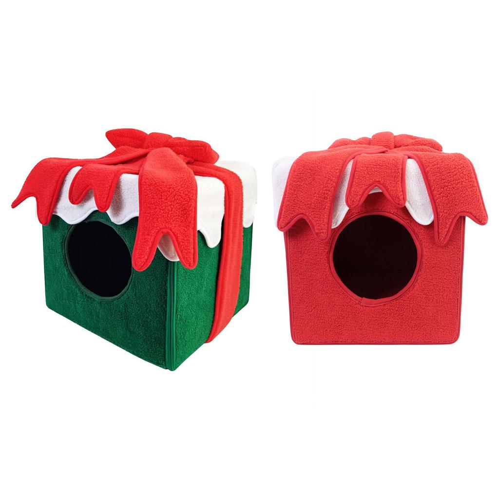 Christmas Cat Cave Christmas Cat Houses For Indoor Cats Kitten Cat House Christmas Gift Box Shape Square Pet Nest