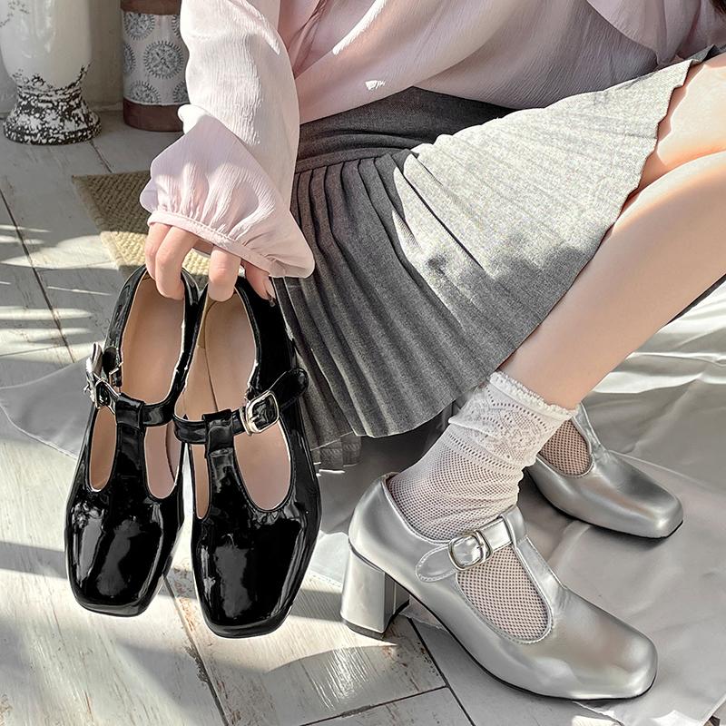 Fashion Women's Shoes Silver 2025 Chunky Sandals Female Heel Increasing Height Mary Jane Latest Retro Spring Block African Beige Lolita
