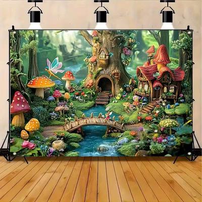 2D Magical Mushroom House Backdrop for Kids Storybook Photoshoot