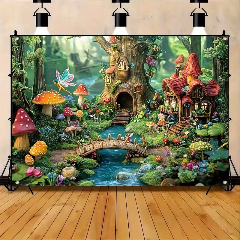 2D Magisches Pilzhaus Kulisse für Kinder Märchenbuch Fotoshooting