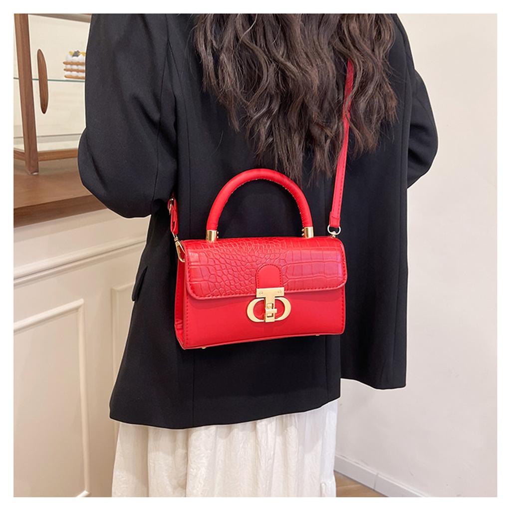 Fashionable Fashionable Lock Buckle Crocodile Pattern Leisure Handheld Single Shoulder Crossbody Small Square Bag For Women