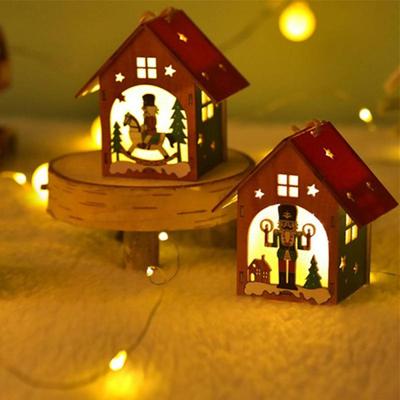 Weihnachten Holz Haus LED String Licht Weihnachten Baum Hängen Ornament 2024 Weihnachten Dekoration Für Home Kinder Neue Jahr Geschenk Navidad